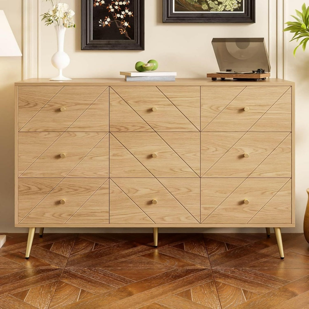 Commode structure metallique marron 9 tiroirs finition mate
