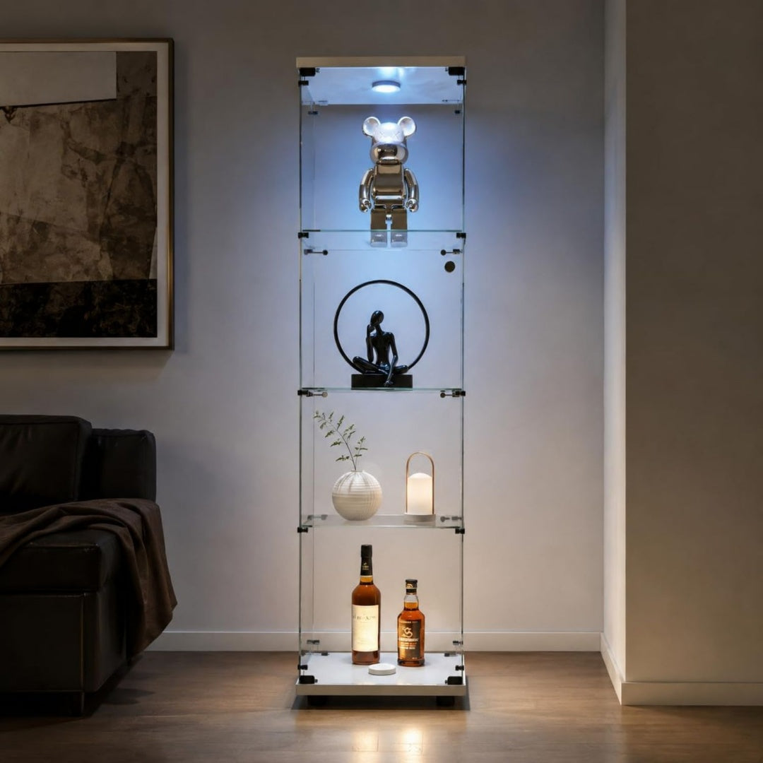 Vitrine marron en verre, style moderne, rangement spacieux