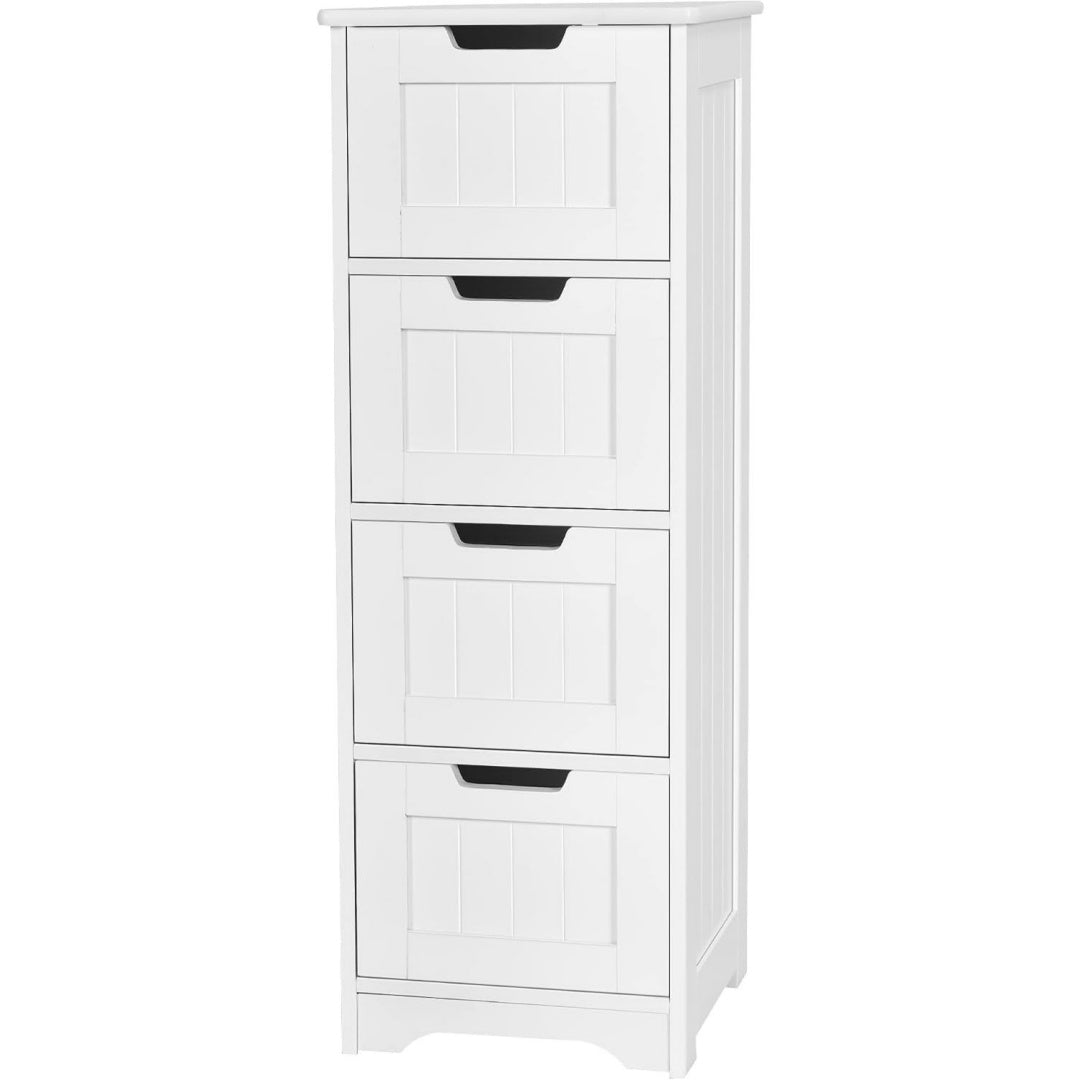 Meuble colonne avec quatre tiroirs gris clair, design contemporain, pour cuisine