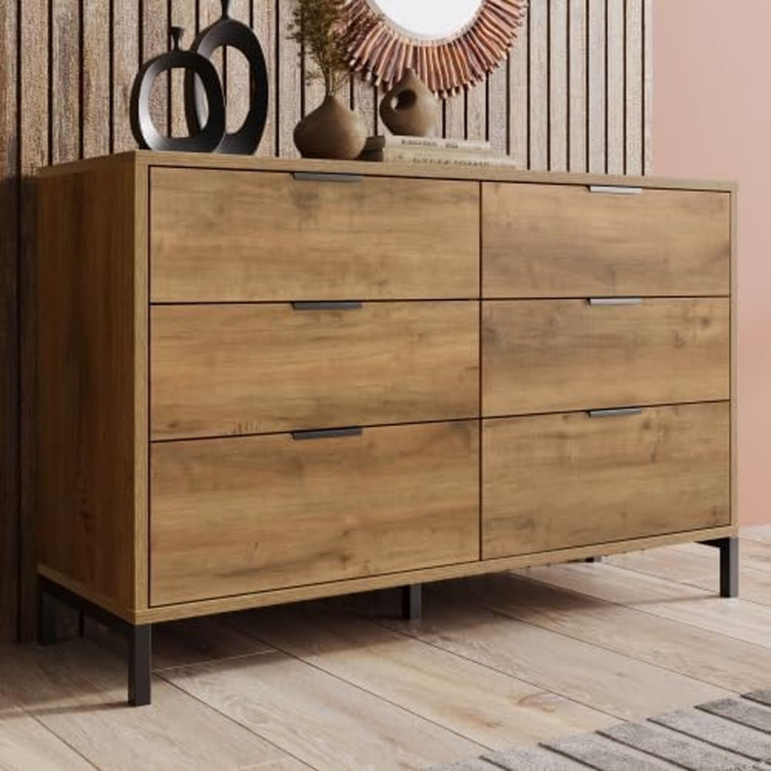 Commode design industriel, teinte marron finition chene