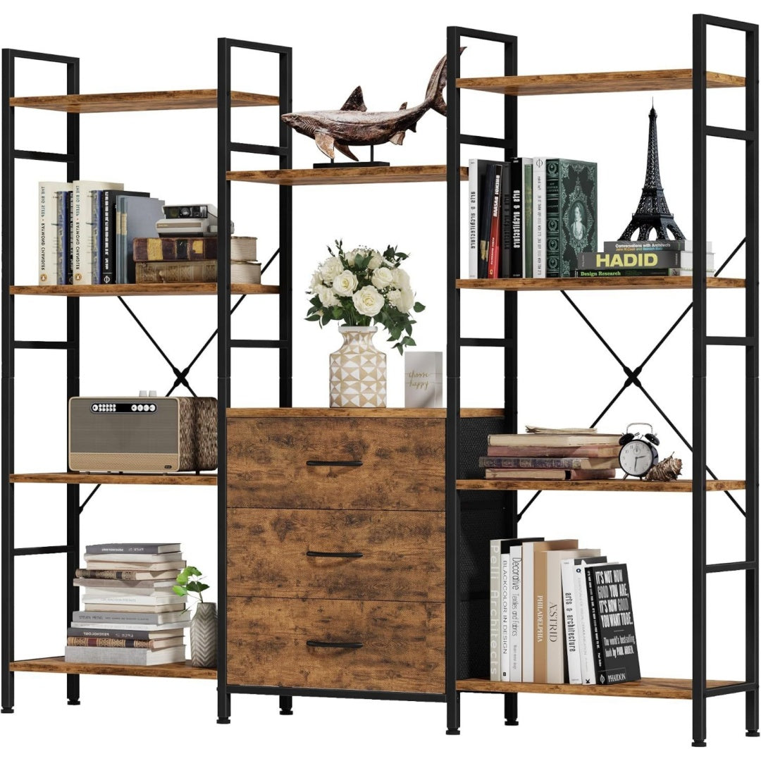 Format27 x 150 x 141.5 cm, etagere bibliotheque gris en bois style industriel