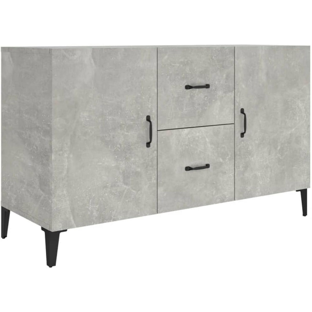 Credence gris fixation murale, bois ingenierie et a 2 portes 2 tiroirs