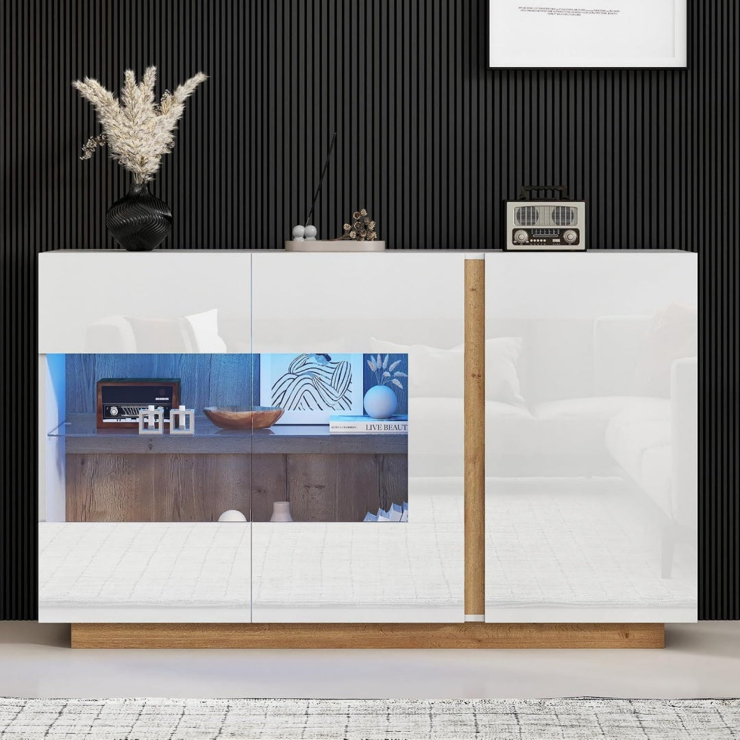 Buffet en bois massif et verre