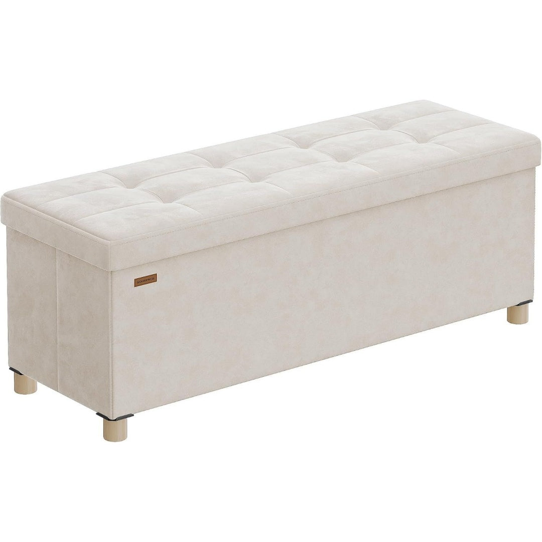 Repose-pied gris clair, 38 x 110 x 40 cm velours ambiance glamour