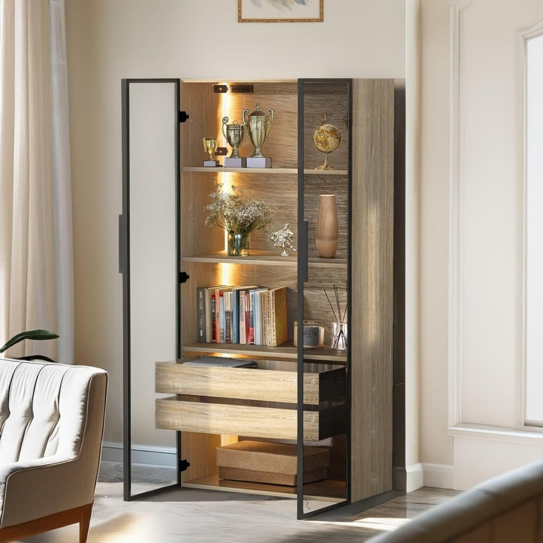 Design style contemporain, meuble miroir gris a 2 portes 2 tiroirs