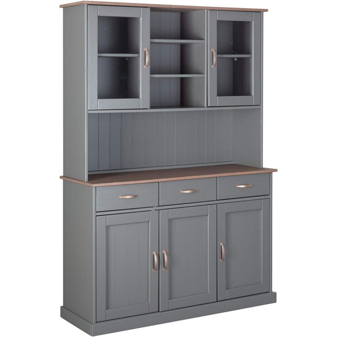 Buffet gris fonce 5 portes, 3 tiroirs et 6 etageres