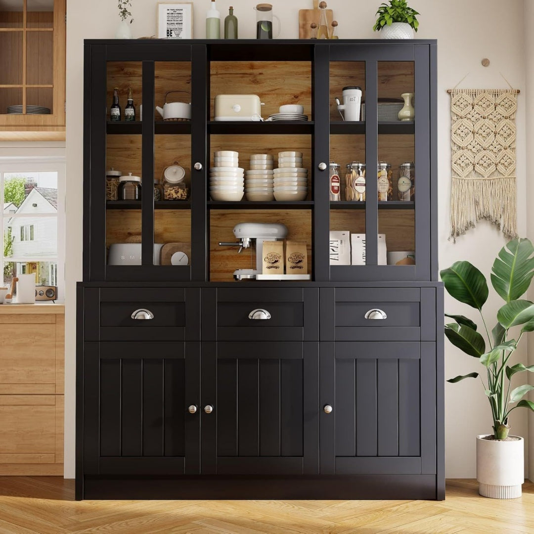 Beau buffet noir en acier avec 3 tiroirs