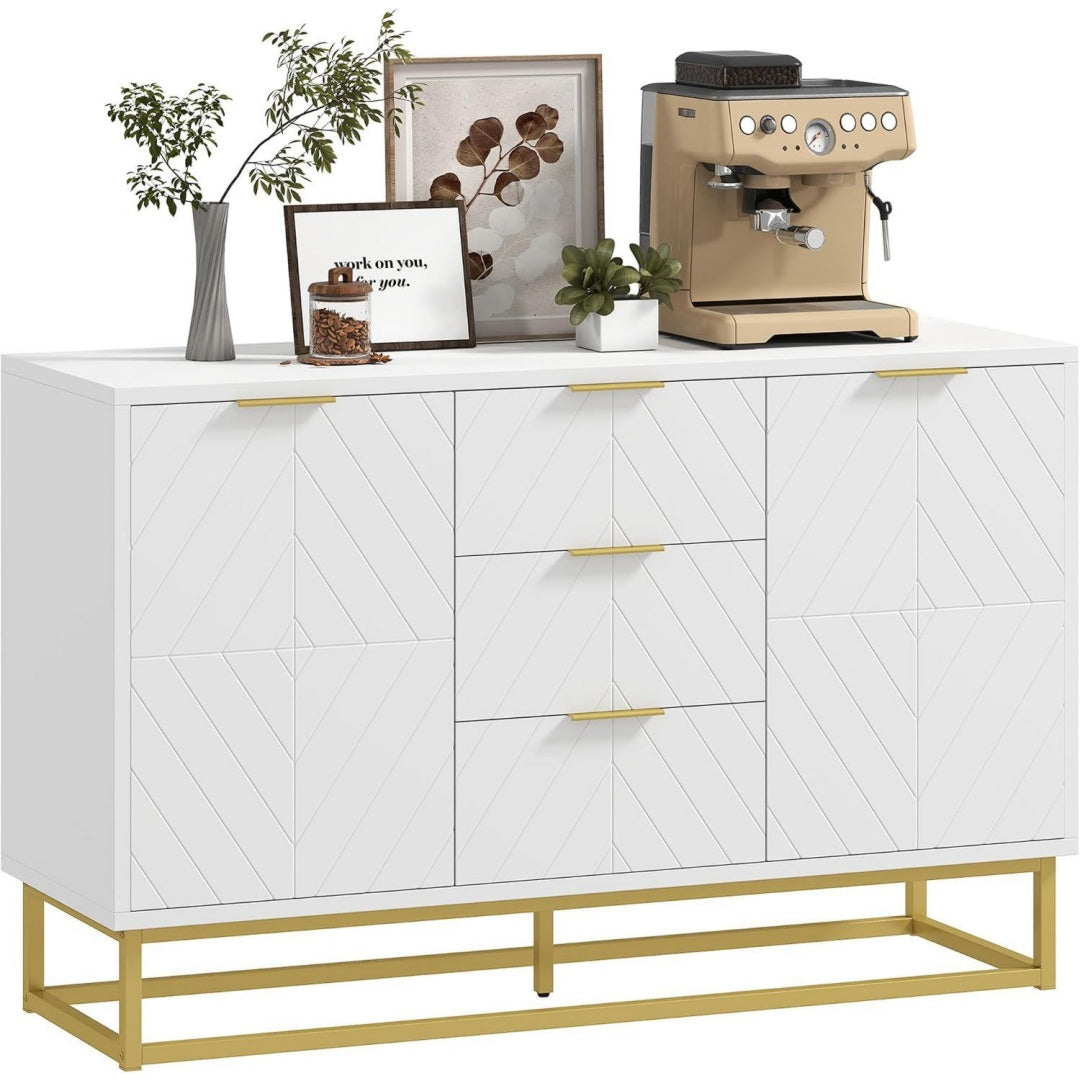 Buffet gris clair style contemporain metal 3 tiroirs