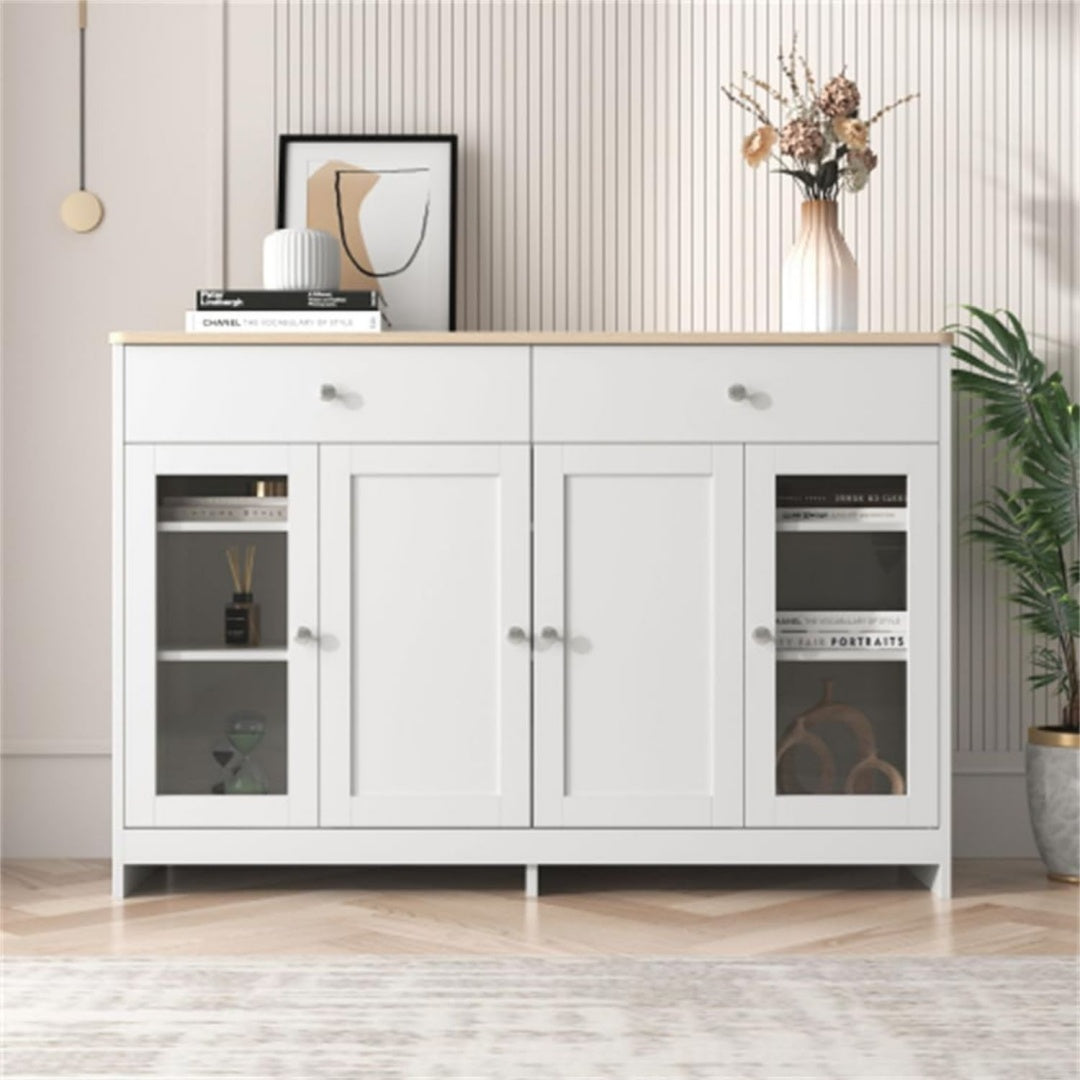 Buffet gris clair fonctionnel 4 portes et 2 tiroirs