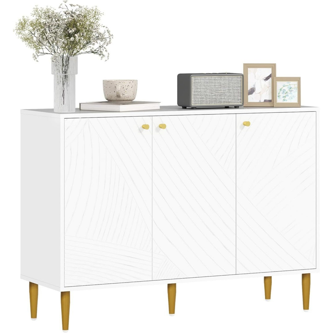 Buffet gris clair a 3 portes 107 cm style contemporain