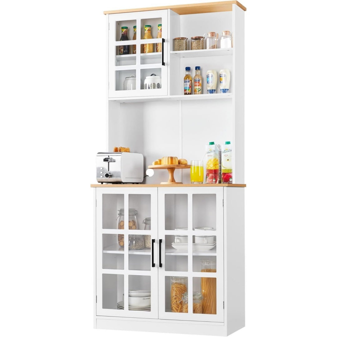 Buffet 80 x 37 x 183 cm en MDF et verre solide