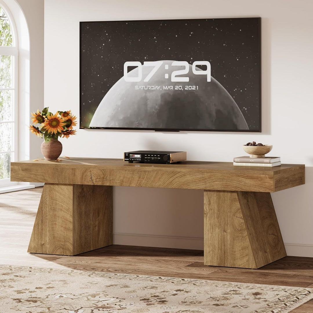 Meuble TV marron materiau durable 160 cm, rangement finition rustique
