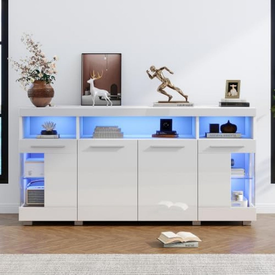 Commode haute gris clair 6 etageres de rangement, bois ingenierie style industriel