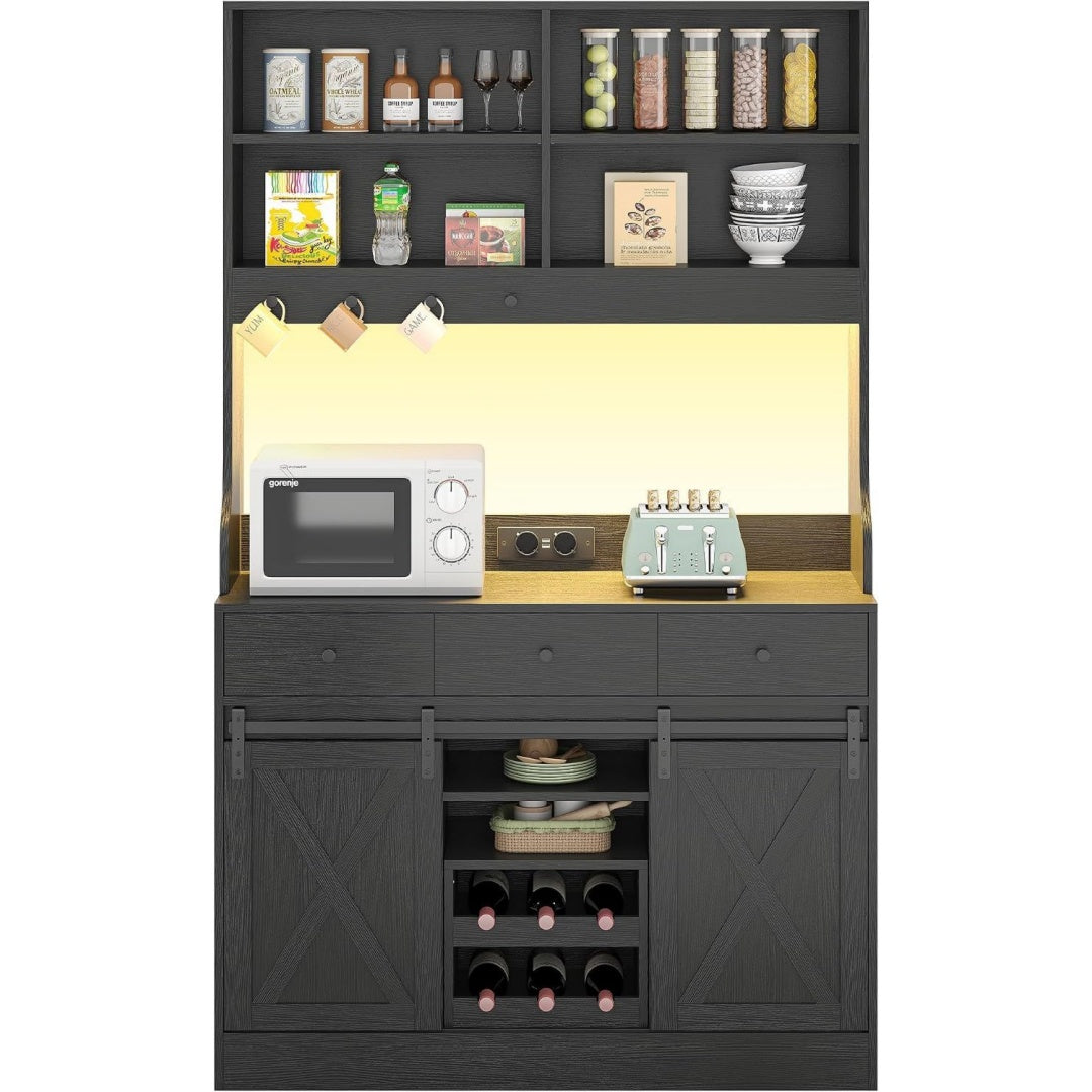 Buffet avec 3 tiroirs gris fonce structure metallique