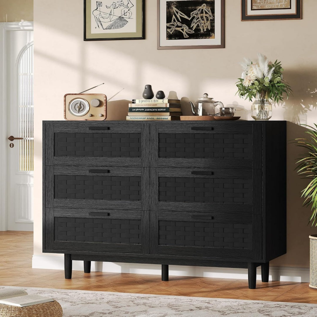Buffet gris fonce en rotin
